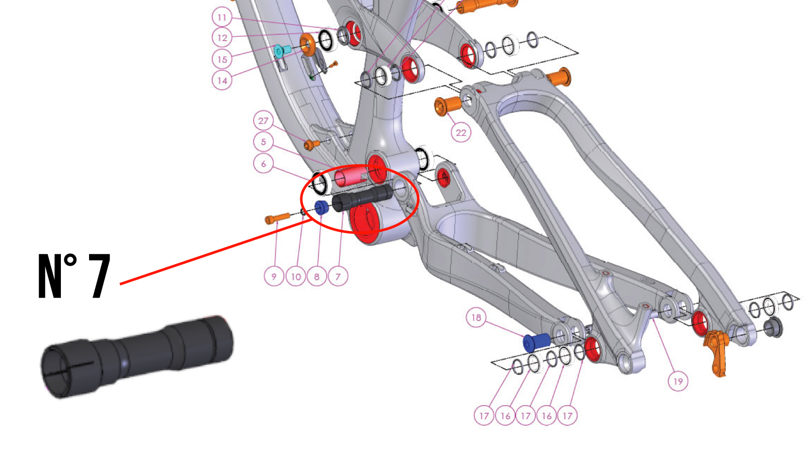 Main Pivot Axle 17mm x 74mm