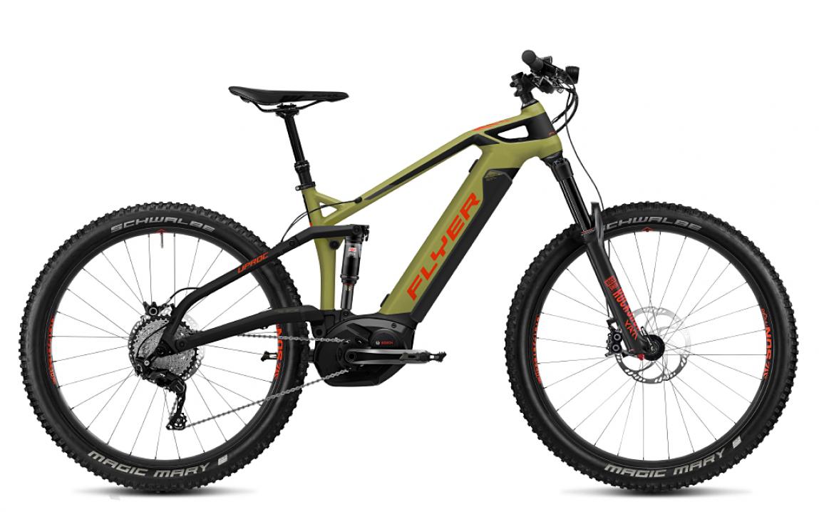 FLYER E Bikes Uproc6 Fullsuspension 410 olivemetallicmagmared